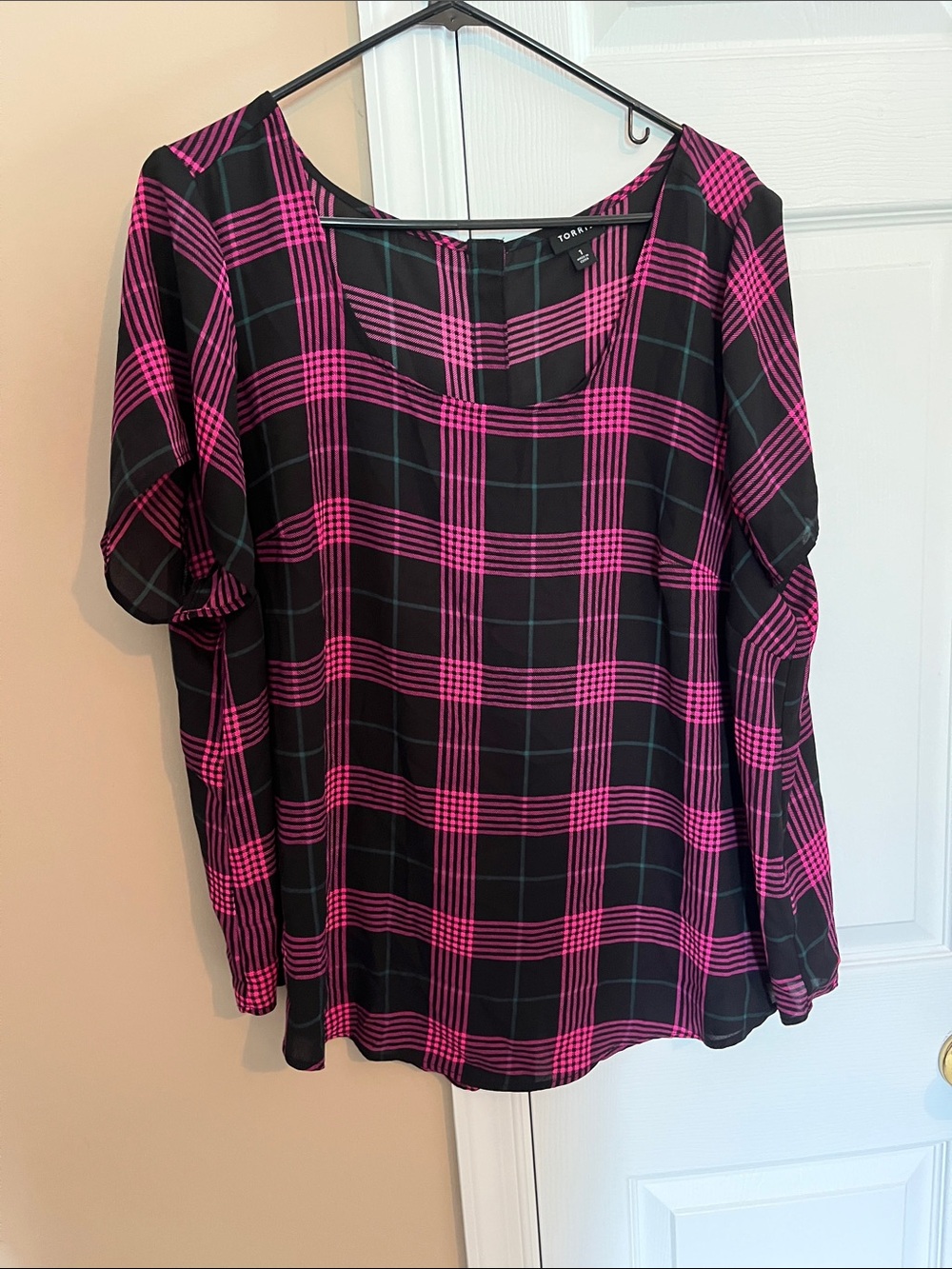 torrid Black and Hot Pink Plaid Scoop Neck Top